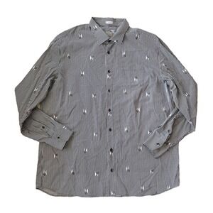 Signum Button Up Long Sleeve Shirt Fun Print Monkey Pulling Stripes Size 2XL